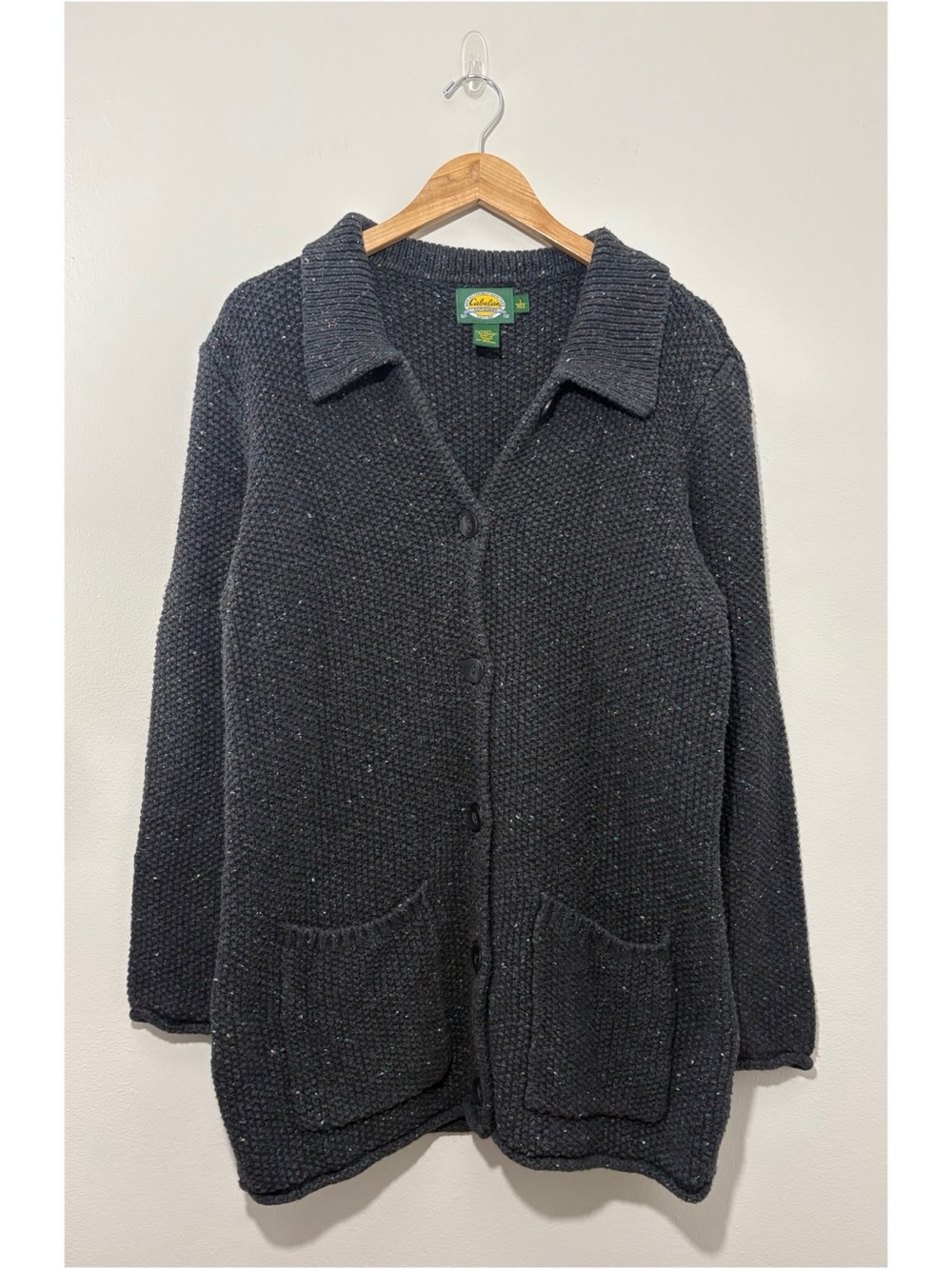 Cabela's speckled charcoal thick heavy knit button-up cardigan sweater (large)